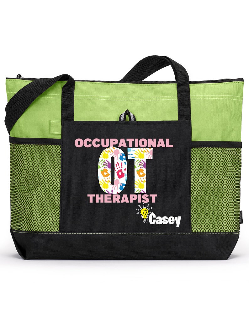 Personalized Occupational Therapist Seeing the Light Tote Bag, Available in 7 colors Green