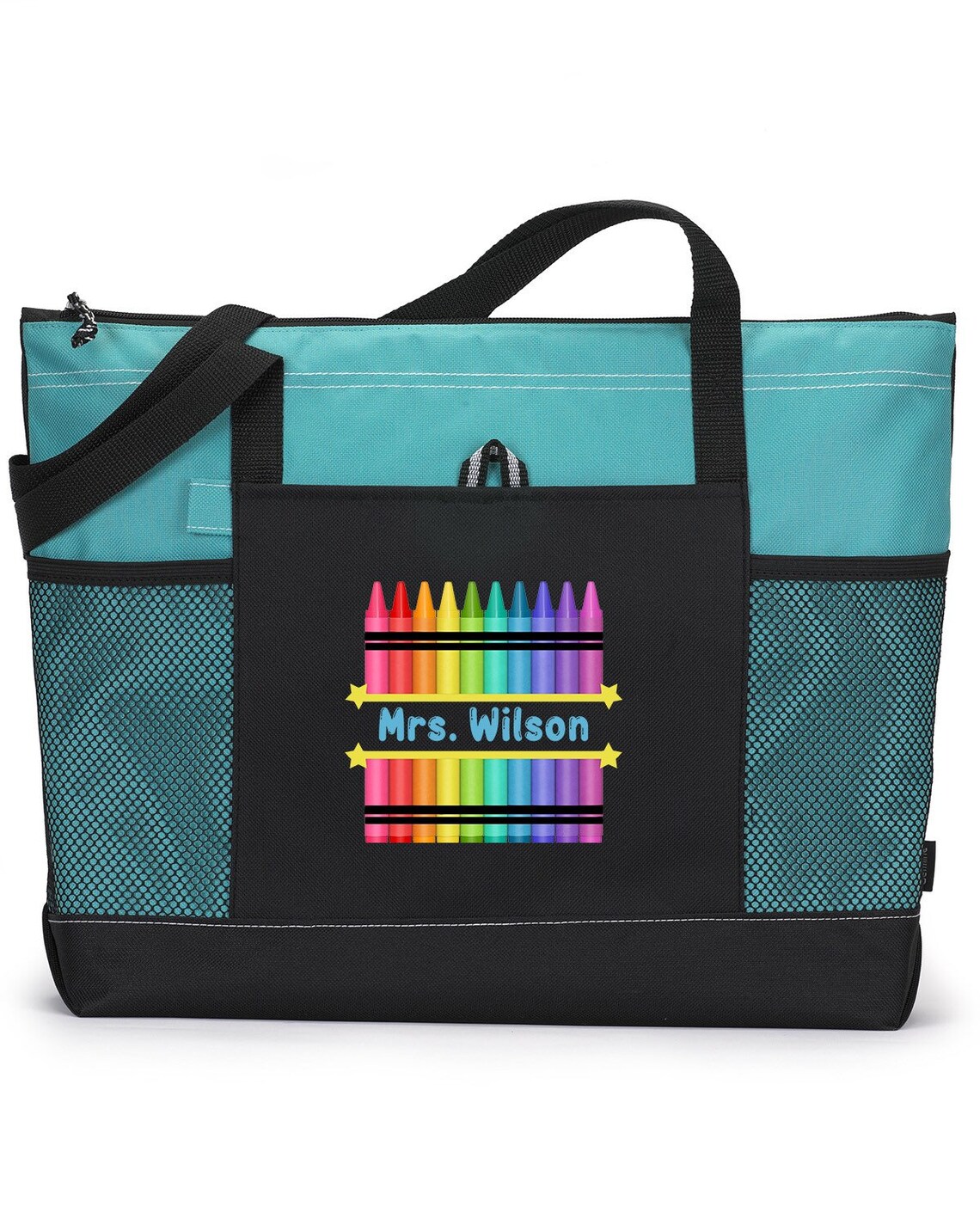 Personalized Teacher Crayon Tote Bag Available in 7 Colors | Etsy