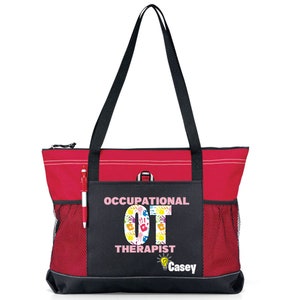 Personalized Occupational Therapist Seeing the Light Tote Bag, Available in 7 colors Red