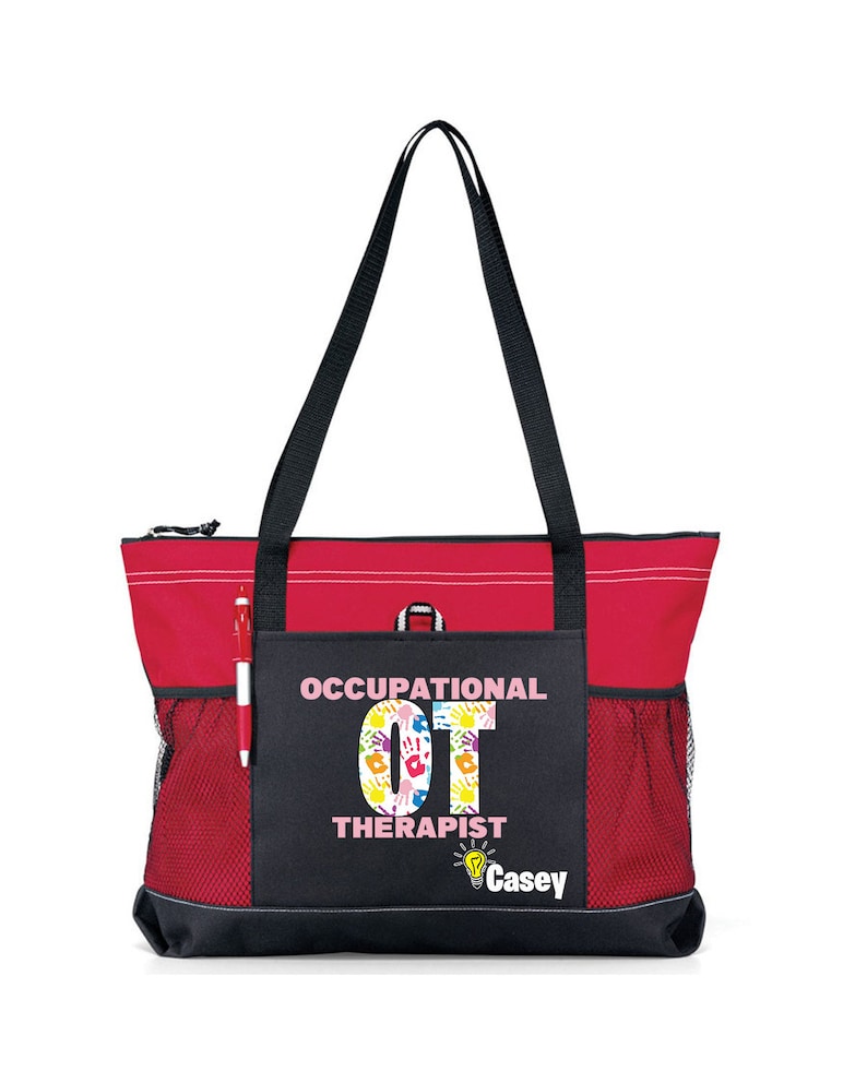 Personalized Occupational Therapist Seeing the Light Tote Bag, Available in 7 colors Red