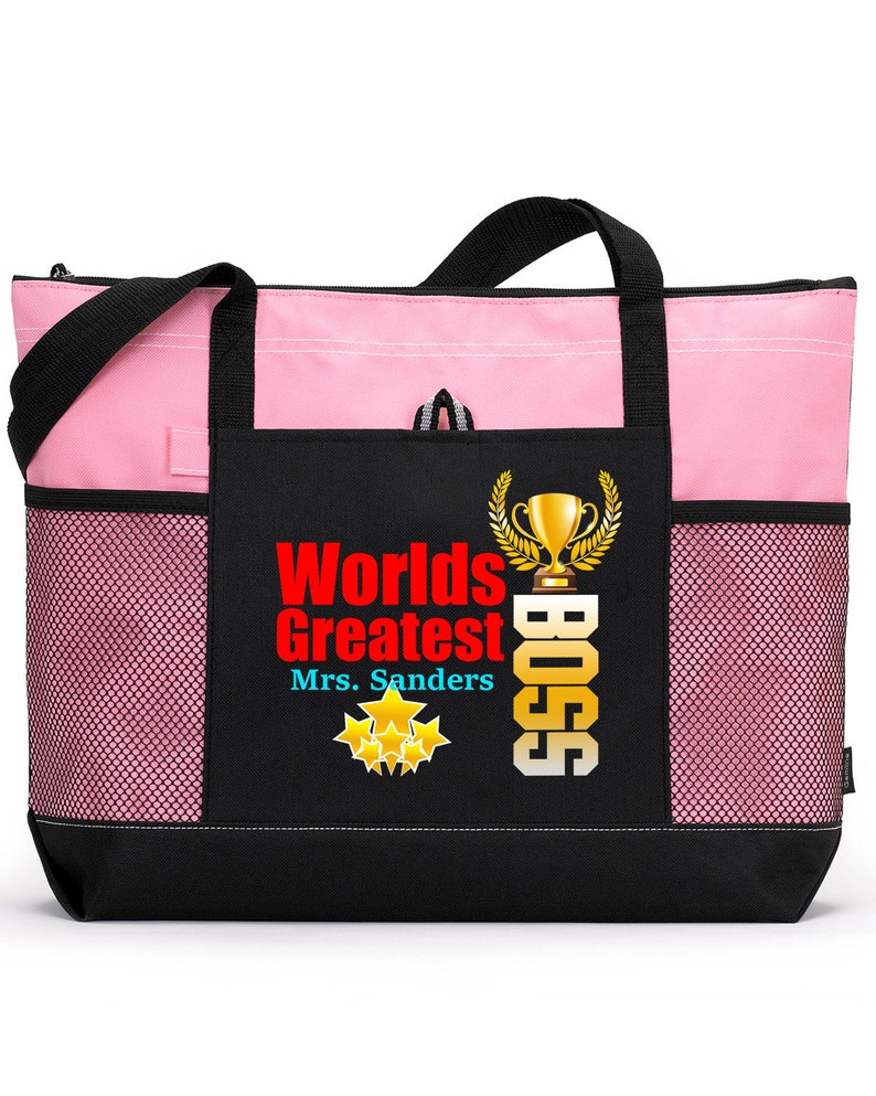 Personalized World/'s Greatest Boss Tote Bag Available in 7 colors.