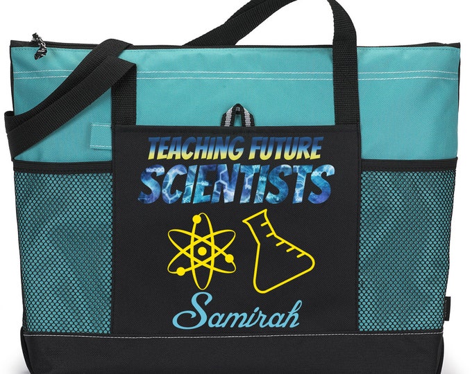 Personalized Teaching Future Scientists, Science Teacher Tote Bag, Available in 7 colors