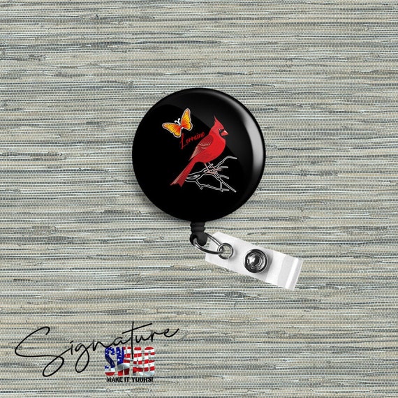 Personalized Cardinal Retractable Badge Reel, Belt or Alligator Clip  Available 