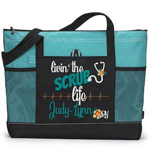 Personalized Scrub Life Floral Tote Bag- Available in 7 colors