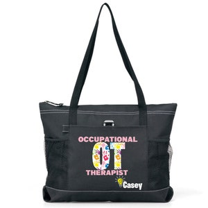 Personalized Occupational Therapist Seeing the Light Tote Bag, Available in 7 colors Black