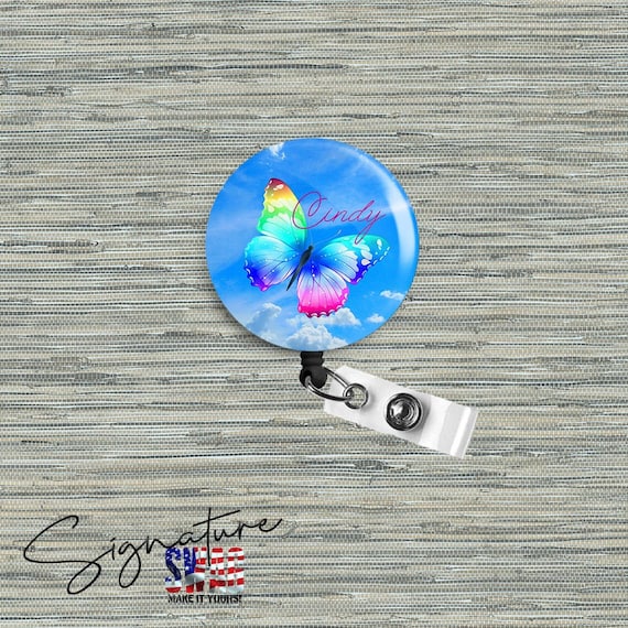 Personalized Butterfly Retractable Badge Reel, Belt or Alligator