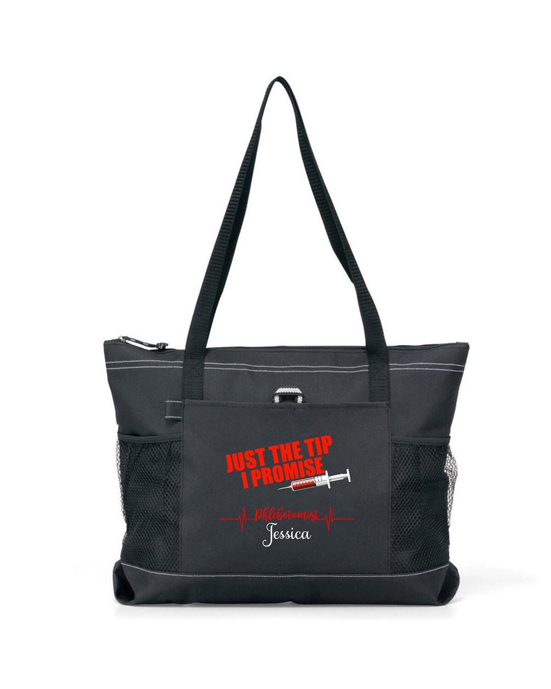 Personalized Just the Tip Phlebotomist Tote Bag, Available in 7