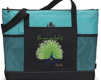 Personalized Be Your Own Kind of Beautiful, Peacock Tote Bag, Available in 7 colors