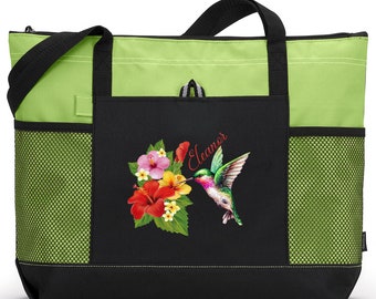 Personalized Hummingbird Tote Bag, Available in 7 colors