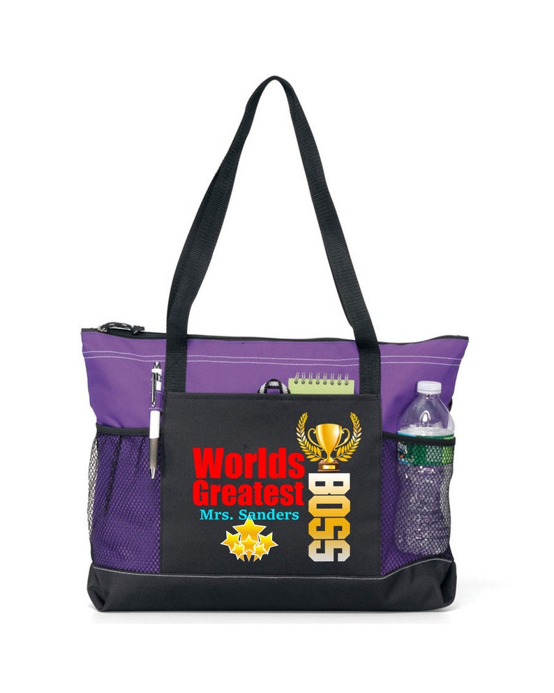 Personalized World/'s Greatest Boss Tote Bag Available in 7 colors.