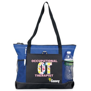 Personalized Occupational Therapist Seeing the Light Tote Bag, Available in 7 colors Blue