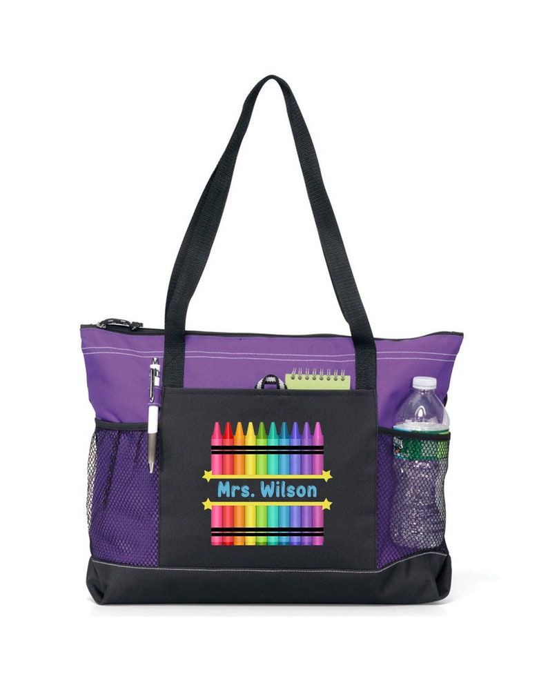 Personalized Teacher Crayon Tote Bag Available in 7 Colors | Etsy