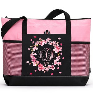 Personalized Pretty in Pink Nurse Monogram Tote Bag, Available in 7 colors