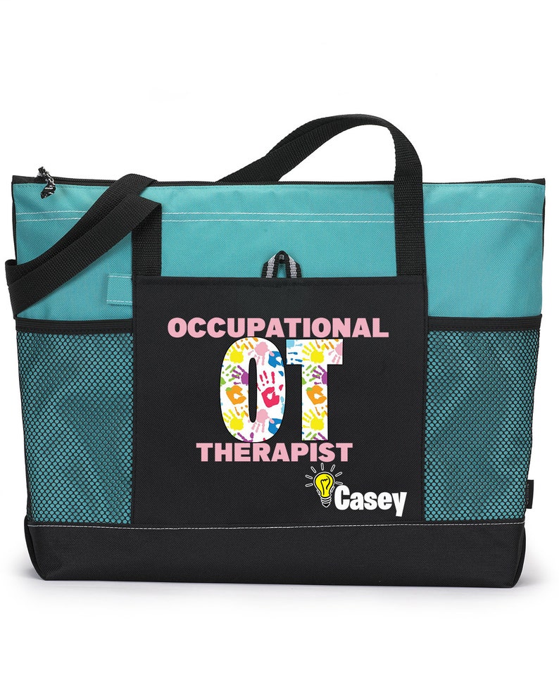 Personalized Occupational Therapist Seeing the Light Tote Bag, Available in 7 colors Turquoise