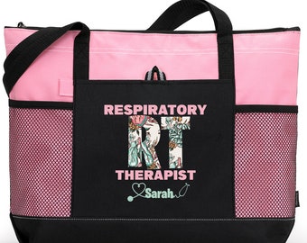 Personalized Respiratory Therapist Floral Bold Tote Bag, Available in 7 colors