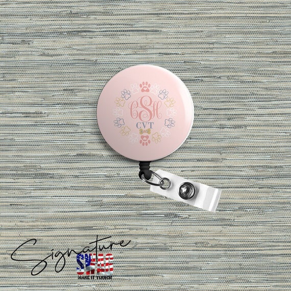 Personalized Pawprint Monogram Retractable Badge Reel, Belt or Alligator  Clip Available