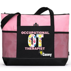 Personalized Occupational Therapist Seeing the Light Tote Bag, Available in 7 colors Pink