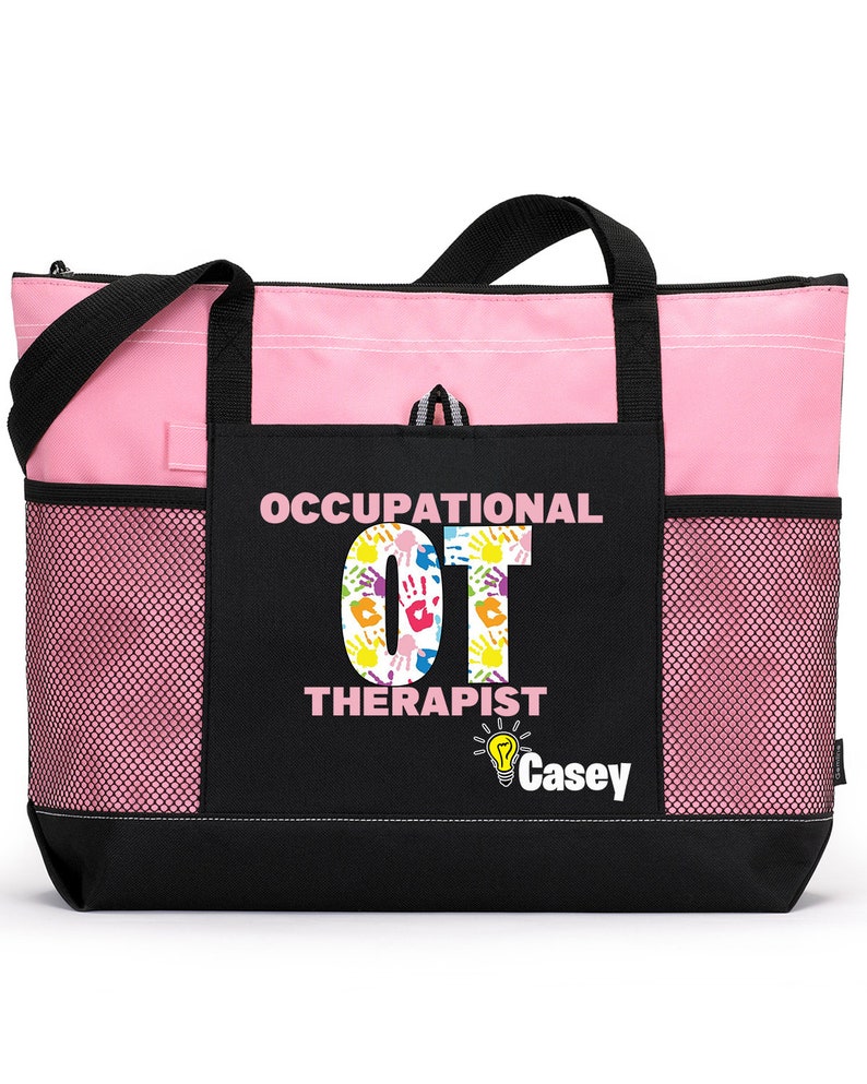 Personalized Occupational Therapist Seeing the Light Tote Bag, Available in 7 colors Pink