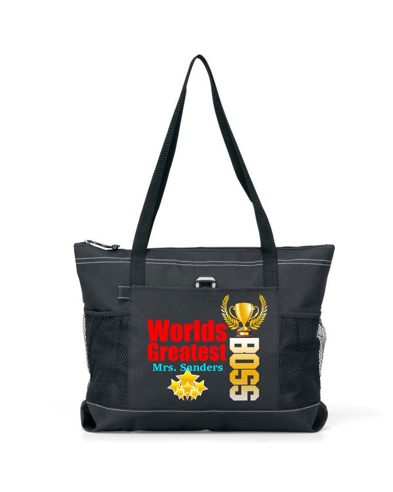 Personalized World/'s Greatest Boss Tote Bag Available in 7 colors.