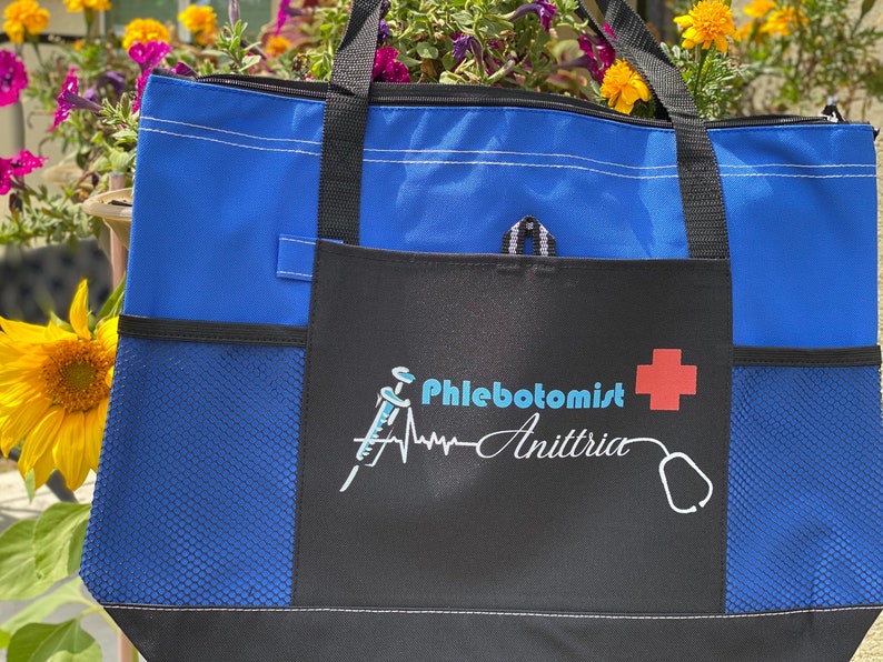 Personalized Phlebotomist Tote Bag Available in 7 colors.