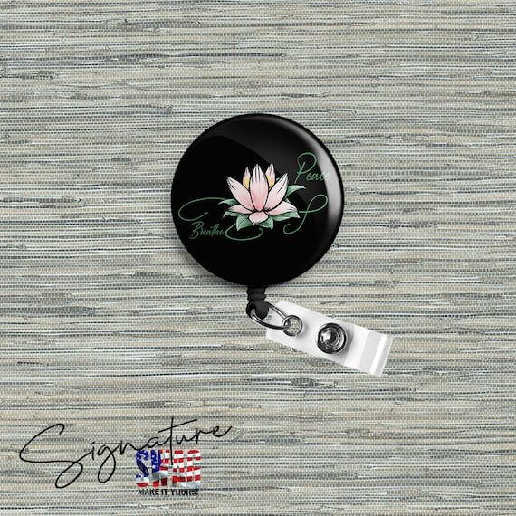 Personalized Lotus Flower Retractable Badge Reel, Belt or Alligator Clip  Available 