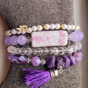 4-Piece Purple Beaded Bracelet Set
