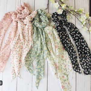 2 pcs of Hair Scarf Scrunchies, Hair Accessories, Pony Tail Scarf Scrunchies,Hair Ties, Floral Scarf Scrunchies, Hair Elastic, Gift For Her