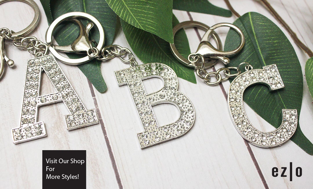 Letter Key Chain, Initial Key Chain, AZ Key Chain, Bling Bling Key