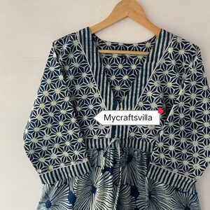 Indigo blue patchwork cotton dress, handmade cotton dress, blockprint dress,prom dress, skater dress,dress for women, stripes dress, dresses