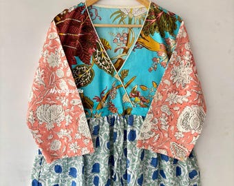 Deep V Neckline Dress, Patchwork Dress, Blousen Dress, Boho And Hippi , Gown and Maxi Dress, Woman Wear Clothing , Clothing Style , Summer w