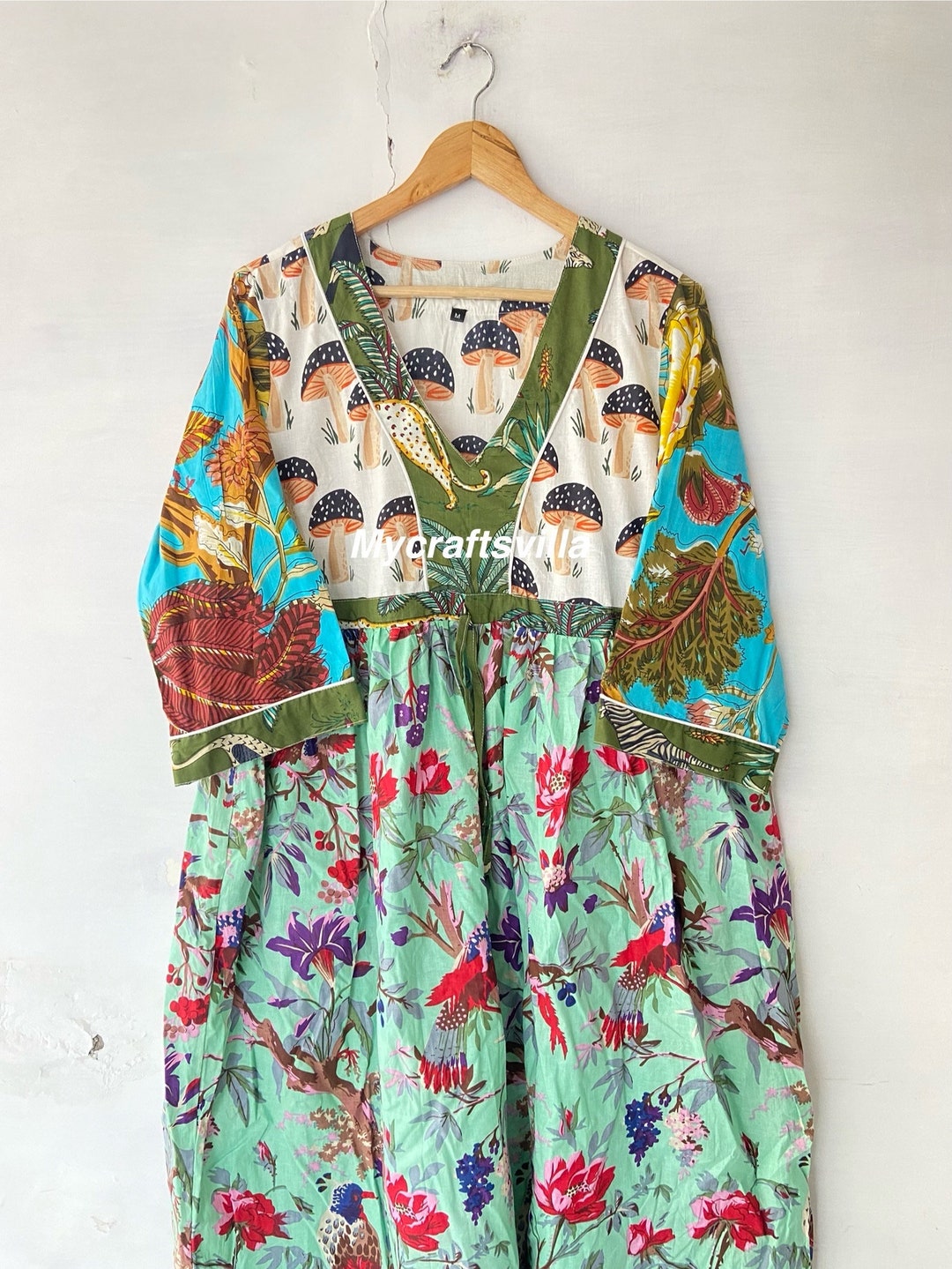 Urbann-Vibe Boho Patchwork Cotton Dress With V Neck Long Sleeves Size Inclusive For Women main image 1