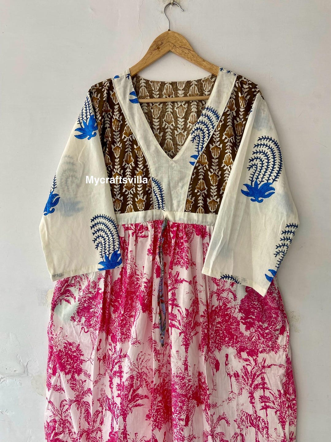 V-Neck Cotton Print Dress