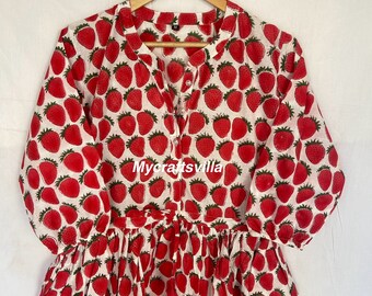 Red stobarri printed dress , women cotton dress, rounded dress, blouson dress,long women dress,cotton dress, block print dress,summer dress