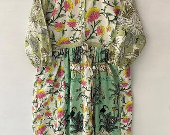New Design Patchwork Block Print Cotton Dress, Summer Wear Dress, Long Short Dress, Boho Dress, Party Wear Dress, Festival Style, Gifts Her