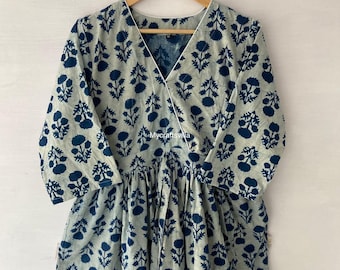 Robe bleu indigo pour tenues de fête, robe longue, robe en coton et tissu fait main pour femmes, vêtements d'été pour femmes, robe cache-cœur, cadeau d'anniversaire