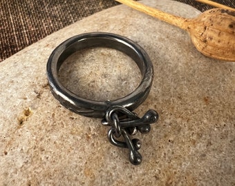 Oxidized Sterling Silver Ring with Whimsical Nature-Inspired Dangles. Handmade.