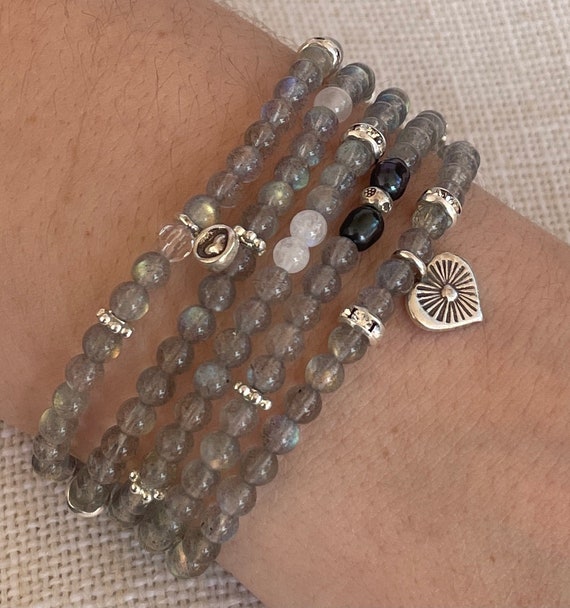 Lite Triple Layer Smoky Bead Bracelet Stack - Gold Plate