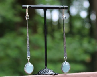 Aquamarine Earrings Hand Forged Sterling Silver Earrings Aquamarine Gemstone Earrings Duster Earrings Handmade Earrings Dangle Earrings