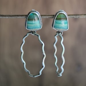 Opal Wood Gemstone Earrings Sterling Silver Studs Sterling Silver Hoops Beach Vibes Handmade Earrings One of a kind Earrings Silver Earrings