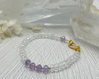 Clear Quartz Crystal, Amethyst Bracelet, 14k Gold Filled Bracelet, Gift For Her, Healing Crystal Bracelet, Amethyst Bracelet, Crown Chakra