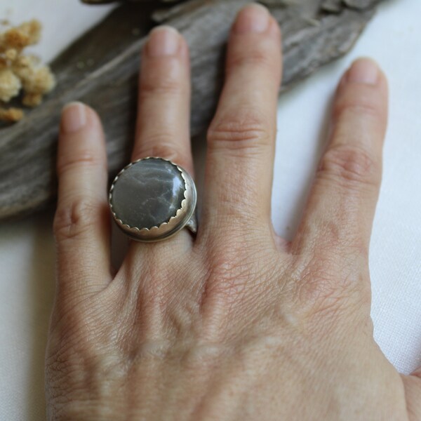 Grey Moonstone Ring Sterling Silver Ring Gemstone Ring One of a kind Handmade Jewelry Moonstone Jewelry Handmade Ring