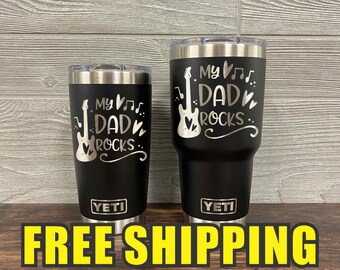 My Dad Rocks Father Personalized Custom Engraved Tumbler cup - YETI 20oz or 30oz Tumbler Gift Idea   Unique 95