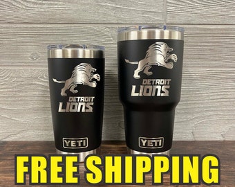 Detroit Lions Personalized Custom Engraved Tumbler cup - YETI 20oz or 30oz Tumbler Gift Idea  Business  Unique 303