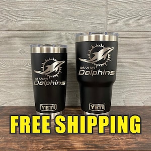 Miami Dolphins Personalized Custom Engraved Tumbler cup - YETI 20oz or 30oz Tumbler Birthday Gift  Business  Unique 177