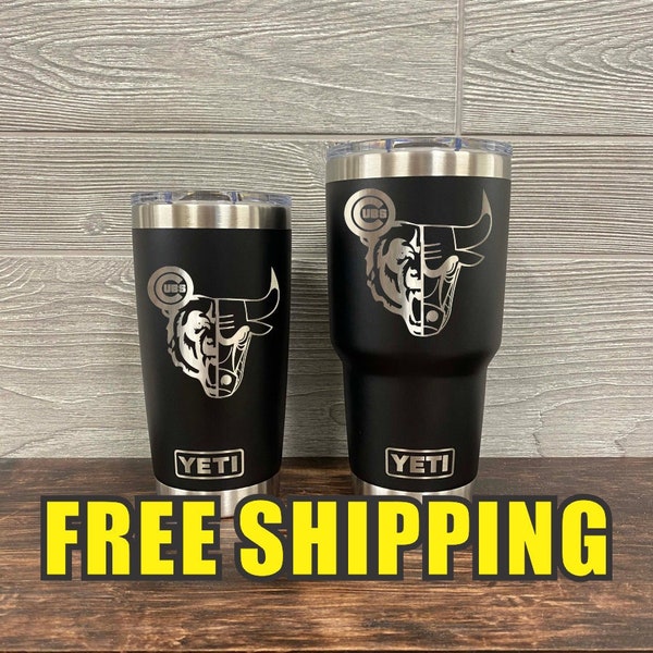 Chicago Team Logo Personalized Custom Engraved Tumbler cup - YETI 20oz or 30oz Tumbler Gift Idea  Business  Unique 176