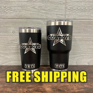 Vaso personalizado con grabado personalizado de los Dallas Cowboys - YETI, idea de regalo para negocios, único, 20 o 30 oz, 07