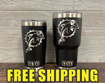 Miami Dolphins Personalized Custom Engraved Tumbler cup - YETI 20oz or 30oz Tumbler Birthday Gift  Business  Unique 178