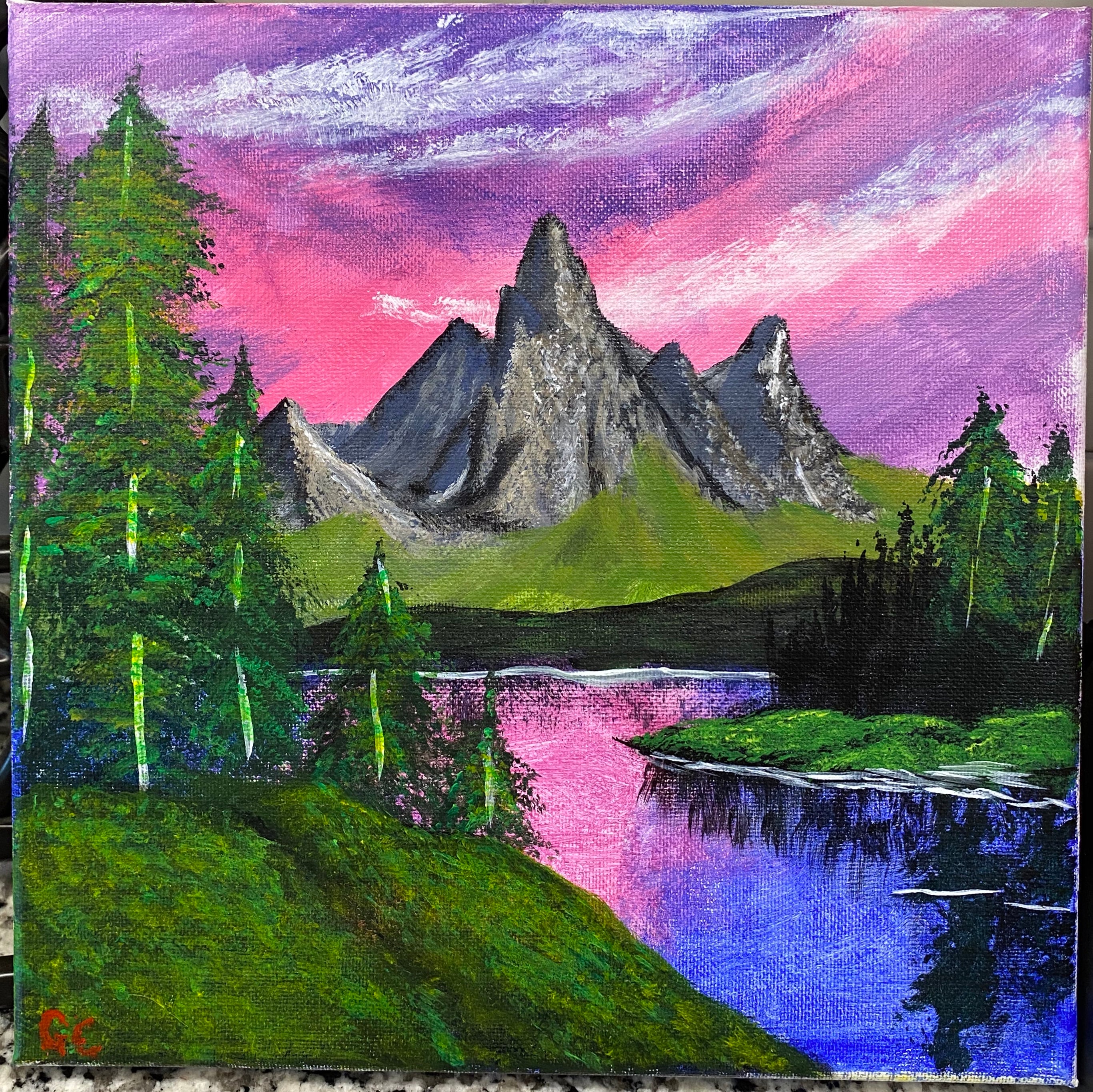 Alaskan Mountains At Sunset Acrylic Painting On Canvas Etsy