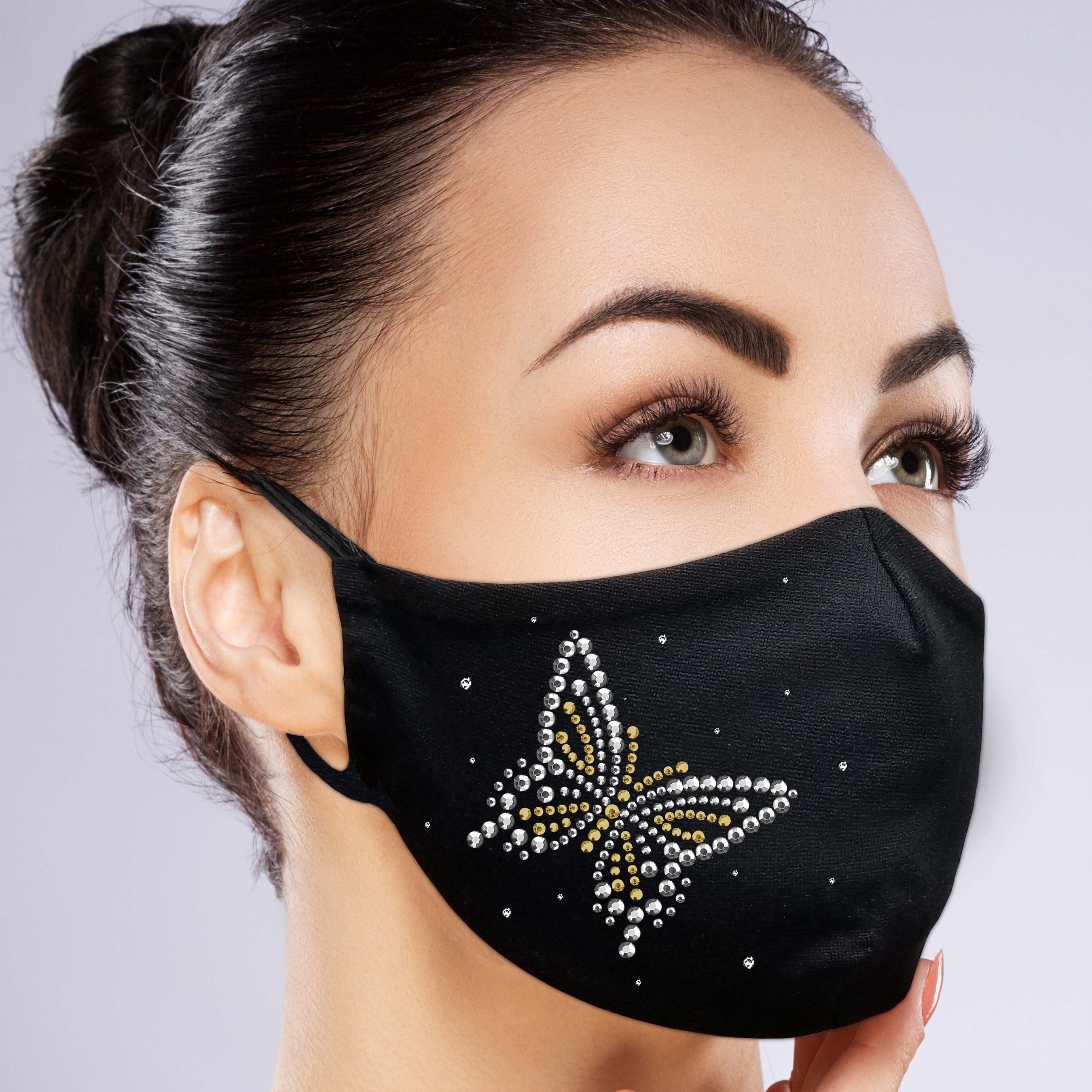 Rhinestone Butterfly Face Mask with Filter Pocket Rhinestones Etsy