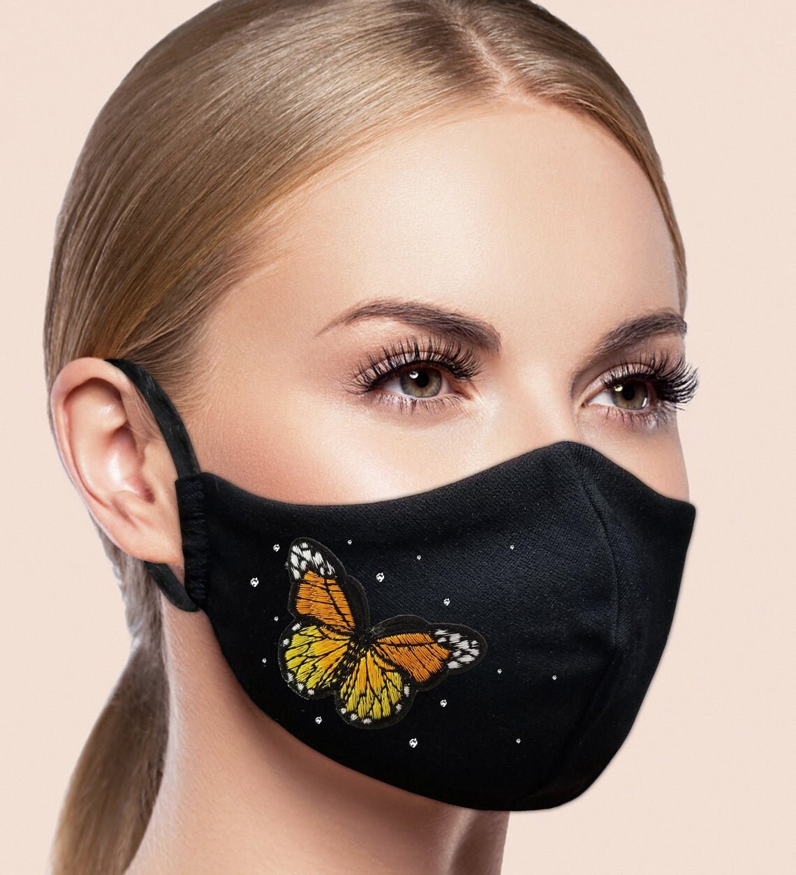 Butterfly Face Mask with Filter Pocket Embroidery Rhinestones Etsy